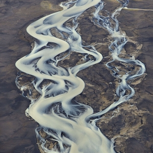Aerial photo of glacial river in Iceland